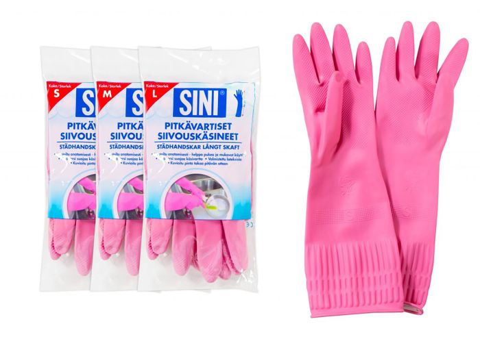 Pitkävartiset siivouskäsineet Sini Pinkki M-koko