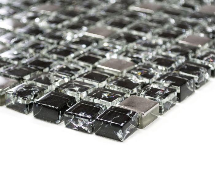 Mosaiikkilaatta Fliesen Quadrat Crystal Mix musta/hopea 30 x 30 cm