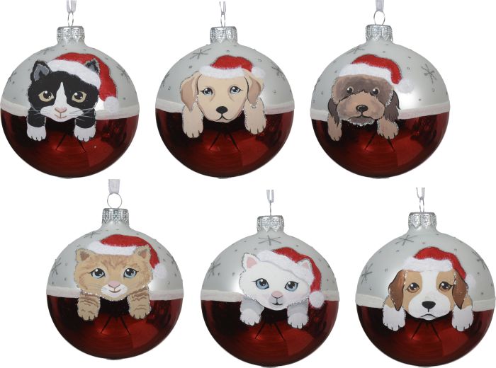 Joulupallo 8 cm kissan- ja koiranpentu kuvalla lajitelma