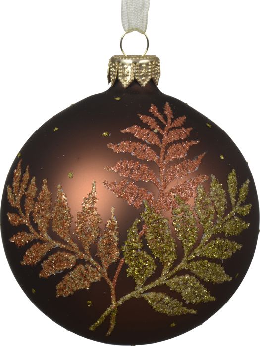 Joulupallo 8 cm ruskeakimalle lehdet