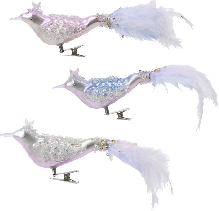 Joulukoriste lintu klipsillä 4 x 10 cm lajitelma