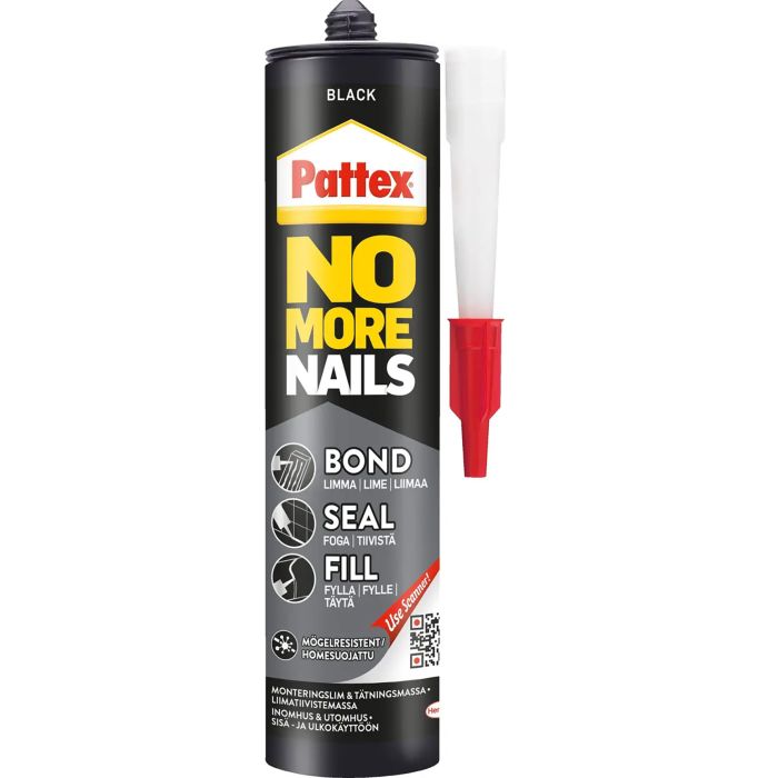 Liimatiivistemassa Pattex No More Nails Bond-Seal-Fill musta 280 ml