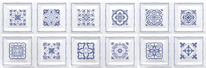 Seinälaatta LPC Atelje Ornamentti sinivalkoinen rektifioitu 30 x 90 cm