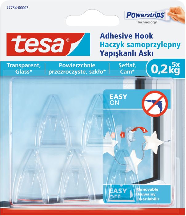 Tarrakoukku lasipinnoille Tesa läpinäkyvä 0,2 kg 5 kpl