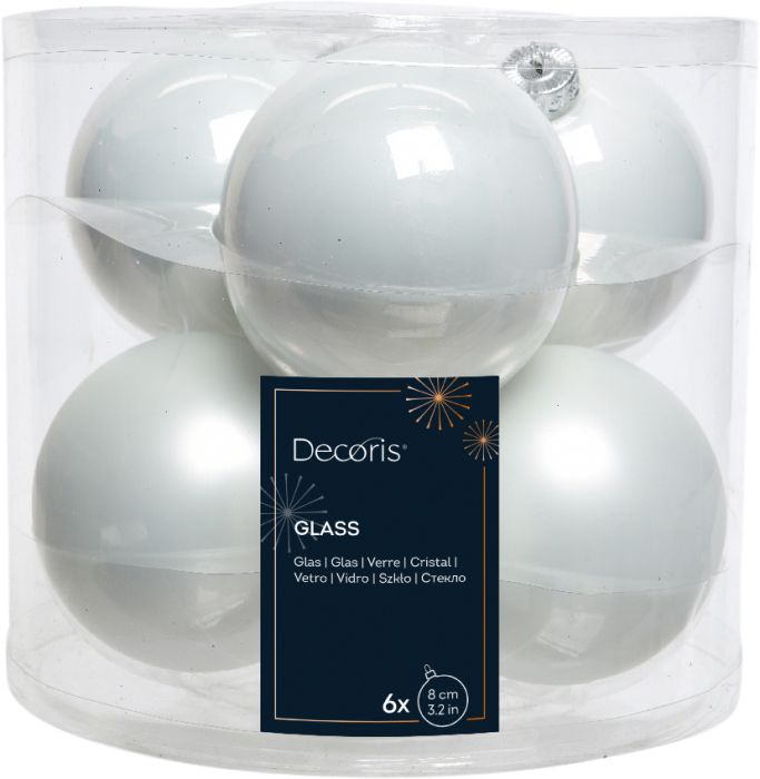 Joulupallolajitelma 8 cm 6 kpl valkoinen