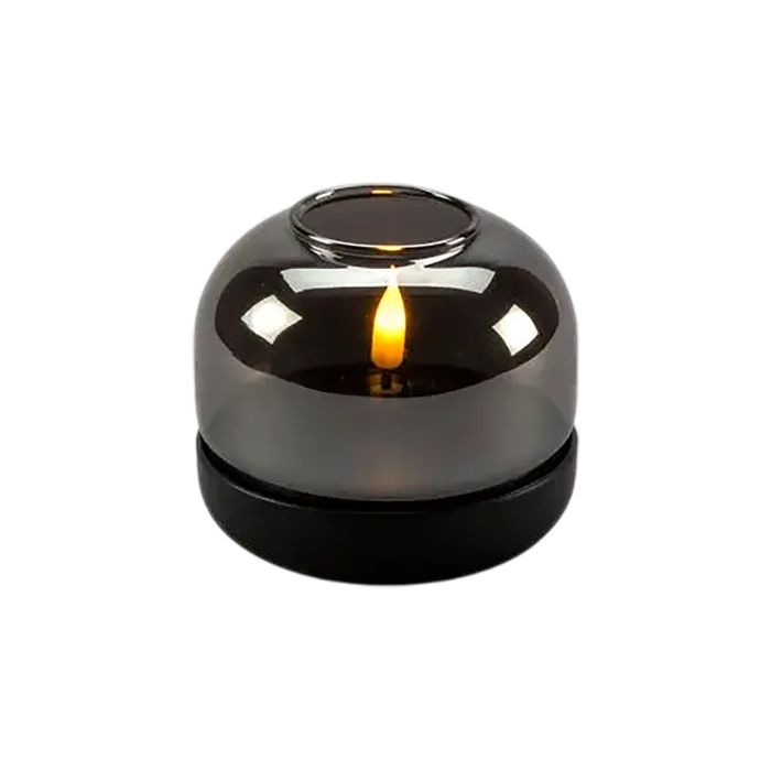 Pöytäkoriste Konstsmide LED-kynttilä mattamusta/savulasi Ø 8,5 cm