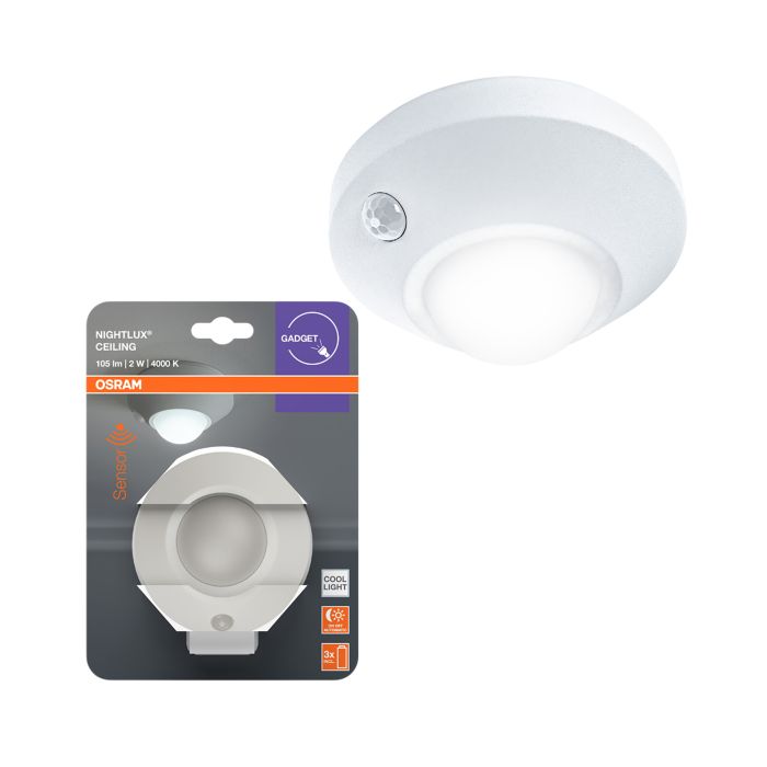 Liiketunnistinvalaisin Osram Nightlux Ceiling valkoinen Ø 8,6 cm IP20