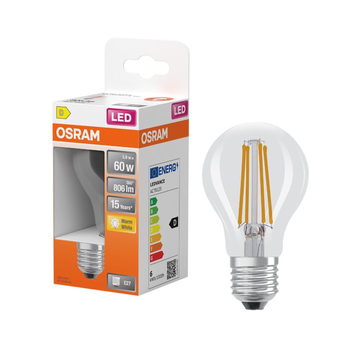 LED-lamppu Osram Star Classic A60 E27 5,9 W 806 lm 2700 K kirkas 1 kpl/pkt
