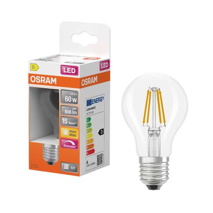 LED-lamppu Osram Star Classic A60 DIM E27 5,9 W 806 lm 2700 K kirkas 1 kpl/pkt