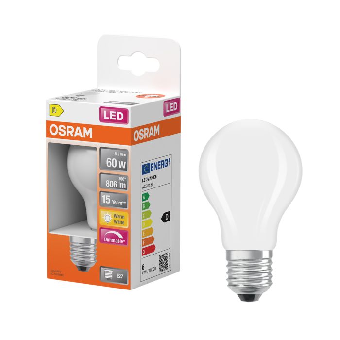 LED-lamppu Osram Star Classic A60 DIM E27 5,9 W 806 lm 2700 K opaali 1 kpl/pkt
