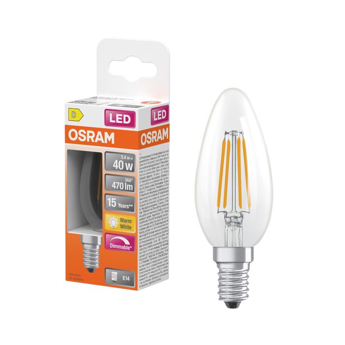 LED-lamppu Osram Star Classic B40 DIM E14 3,4 W 470 lm 2700 K kirkas 1 kpl/pkt