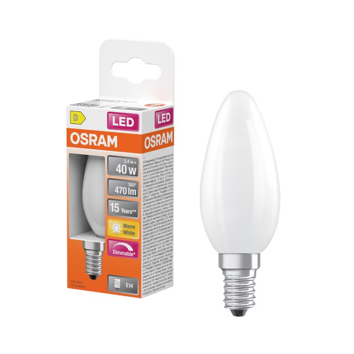 LED-lamppu Osram Star Classic B40 DIM E14 3,4 W 470 lm 2700 K opaali 1 kpl/pkt