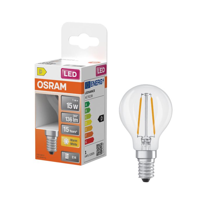 LED-lamppu Osram Star Classic P15 E14 1 W 136 lm 2700 K kirkas 1 kpl/pkt