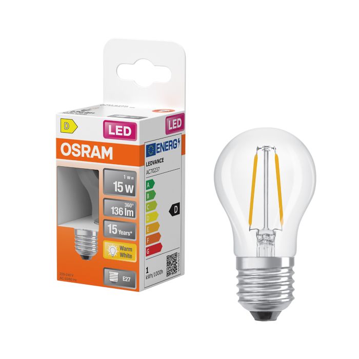 LED-lamppu Osram Star Classic P15 E27 1 W 136 lm 2700 K kirkas 1 kpl/pkt