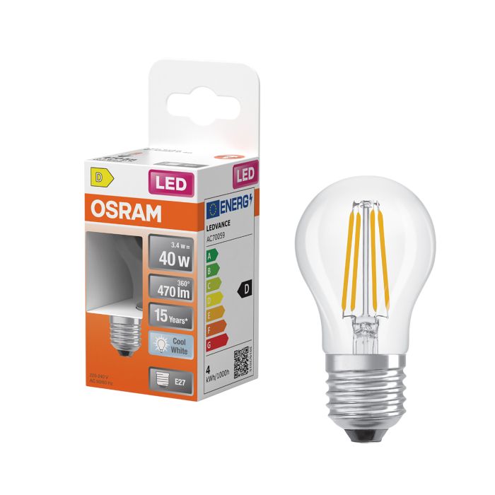 LED-lamppu Osram Star Classic P40 E27 3,4 W 470 lm 4000 K kirkas 1 kpl/pkt