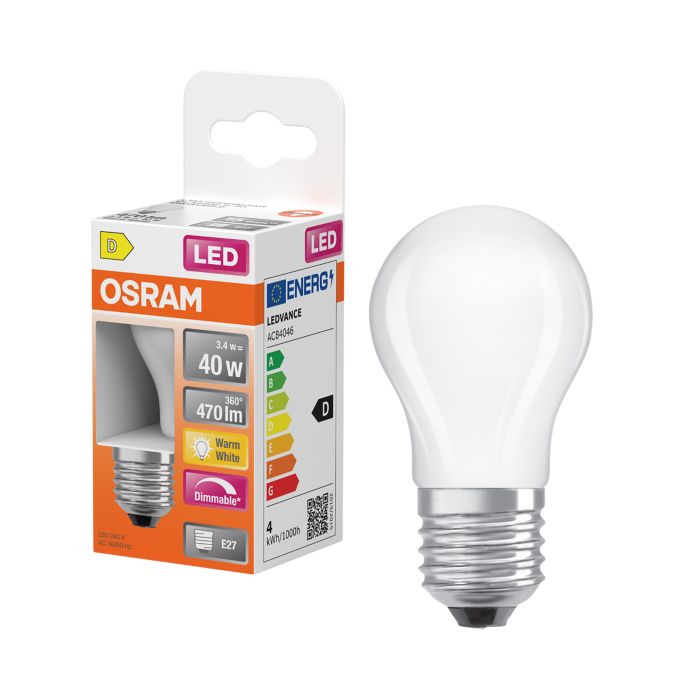 LED-lamppu Osram Star Classic P40 DIM E27 3,4 W 470 lm 2700 K opaali 1 kpl/pkt