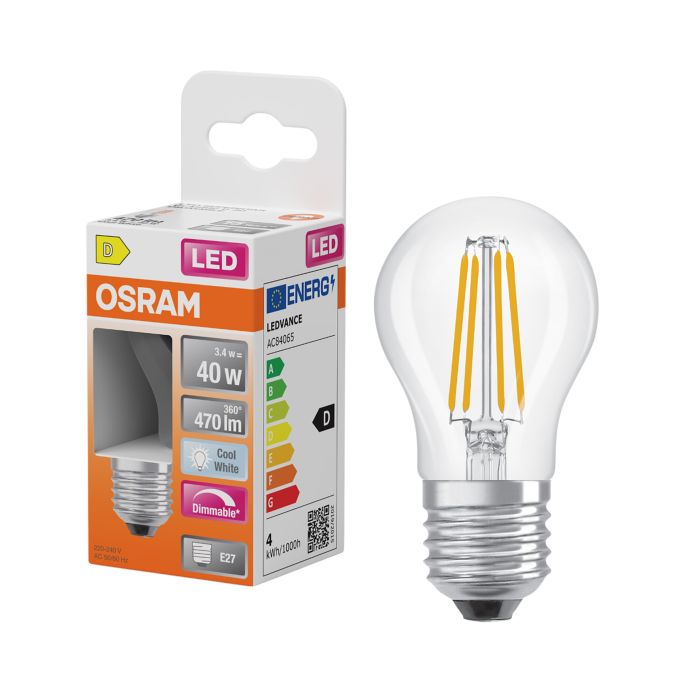 LED-lamppu Osram Star Classic P40 DIM E27 3,4 W 470 lm 4000 K kirkas 1 kpl/pkt