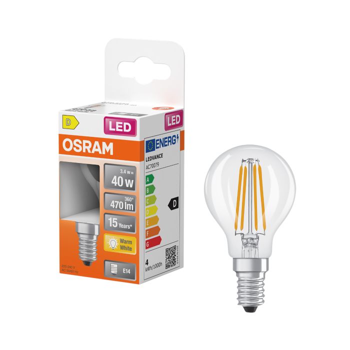 LED-lamppu Osram Star Classic P40 E14 3,4 W 470 lm 2700 K kirkas 1 kpl/pkt