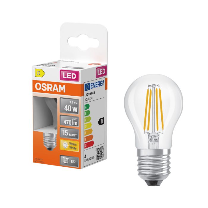 LED-lamppu Osram Star Classic P40 E27 3,4 W 470 lm 2700 K kirkas 1 kpl/pkt