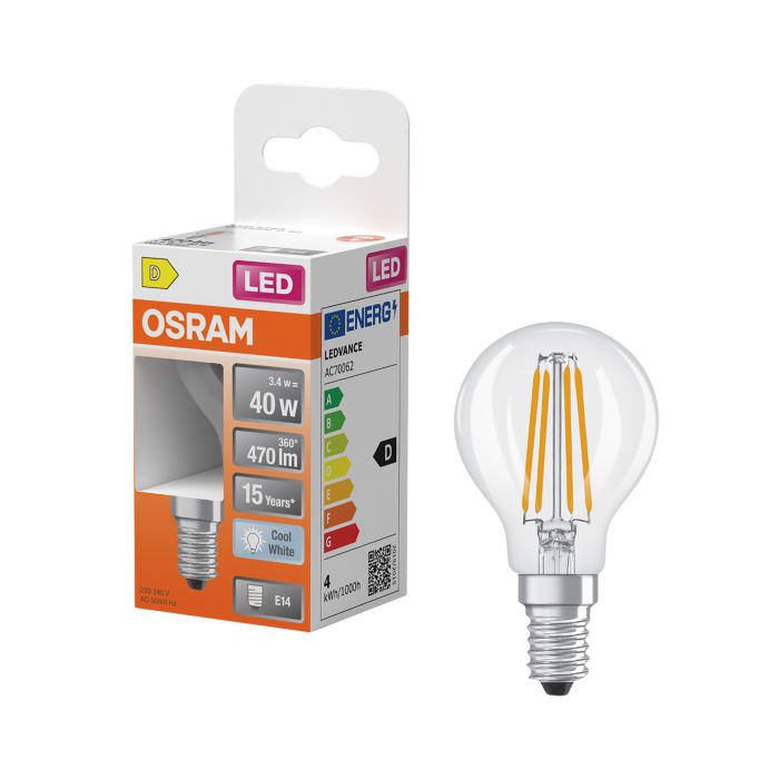 LED-lamppu Osram Star Classic P40 E14 3,4 W 470 lm 4000 K kirkas 1 kpl/pkt