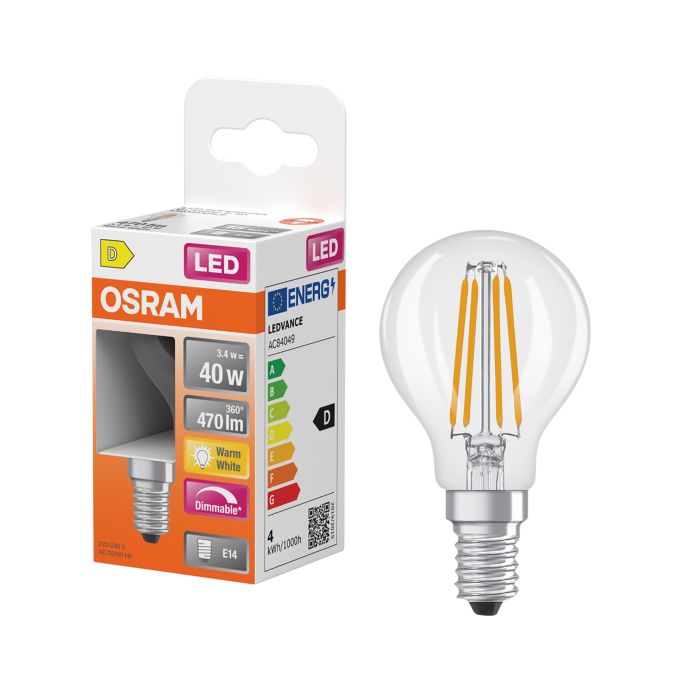 LED-lamppu Osram Star Classic P40 DIM E14 3,4 W 470 lm 2700 K kirkas 1 kpl/pkt