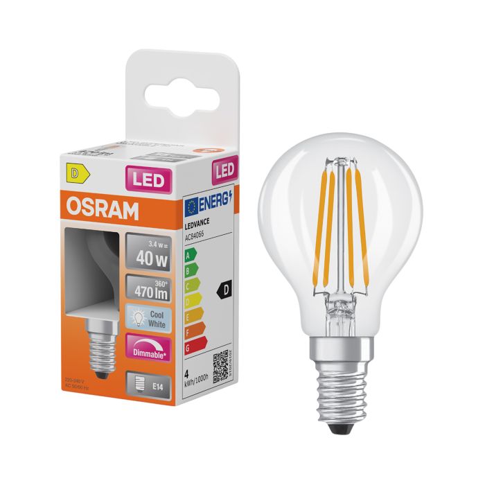 LED-lamppu Osram Star Classic P40 DIM E14 3,4 W 470 lm 4000 K kirkas 1 kpl/pkt