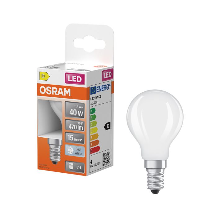 LED-lamppu Osram Star Classic P40 E14 3,4 W 470 lm 4000 K opaali 1 kpl/pkt