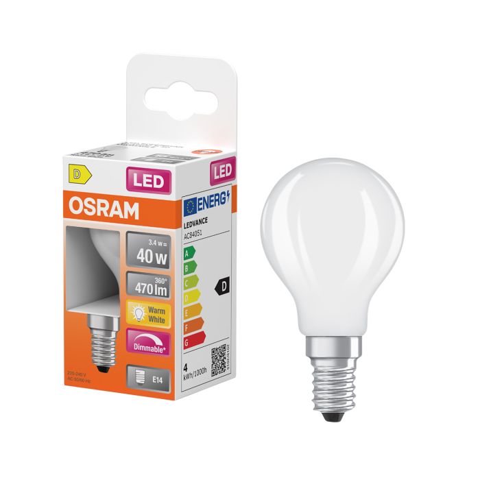 LED-lamppu Osram Star Classic P40 DIM E14 3,4 W 470 lm 2700 K opaali 1 kpl/pkt