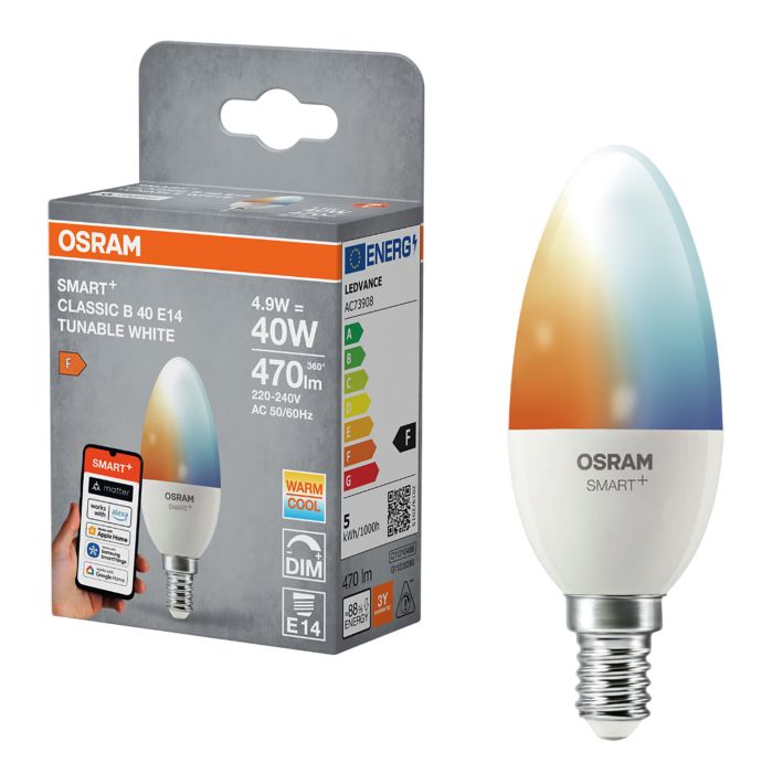 LED-kynttilälamppu Osram Smart+ WiFi Candle E14 4,9 W 470 lm TW 2700–6500 K 1 kpl/pkt