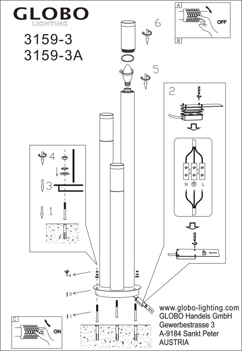 Pylväsvalaisin Globo Boston 3-os 170 cm Antrasiitti