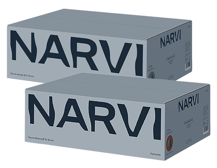 Setti: Kiuaskivi Narvi Vulkaniitti 20 kg Ø 5-10 cm + Kiuaskivi Narvi Vulkaniitti 20 kg Ø 10-15 cm