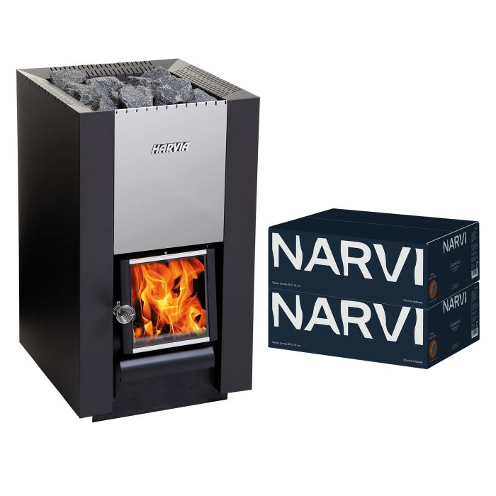 Setti: Puukiuas Harvia 16 musta ja 2 kpl Kiuaskivet Narvi 20 kg Ø 10-15 cm