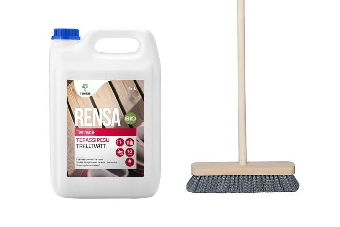 Setti: Terassipesu Teknos Rensa Terrace 5 l + Laituri-terassiharja Varrella Sini 29 cm