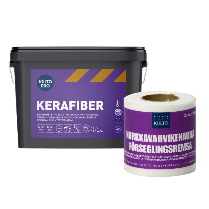 Setti Vedeneriste Kiilto Pro Kerafiber 15 l + Nurkkavahvikenauha 10 cm x 25 m