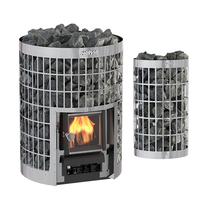 Setti: Puukiuas Harvia Cilindro 16 Steel WKPC16S ja Savuputken suoja Harvia Cilindro WL300PC RST