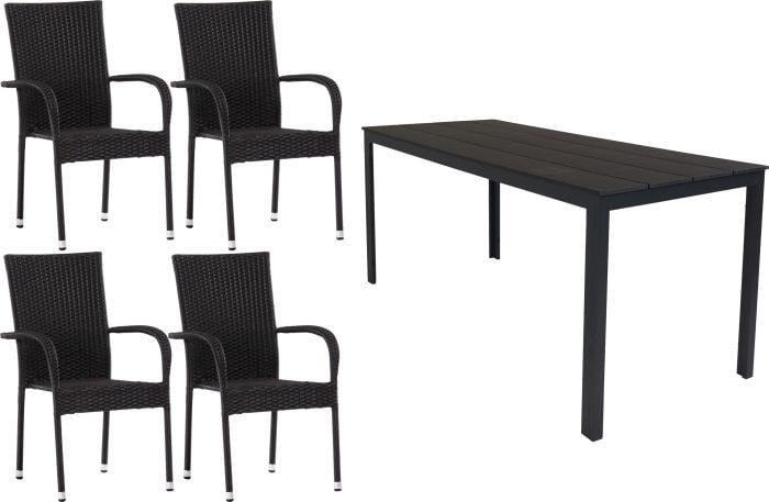 Setti pöytä Sunfun Anna 150 x 90 cm ja 4 kpl tuoli Sunfun Anna musta