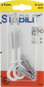 Silmukkaruuvi Stabilit Valkoinen 8 x 40 mm 2 kpl/pkt