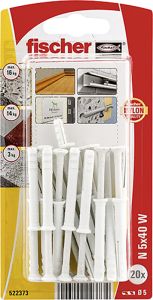 Naulatulppa Fischer N 5 x 40 mm Valkoinen 20 kpl/pkt