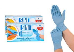 Nitriili kertakäyttökäsine Sini Puuteriton 100 kpl M-koko