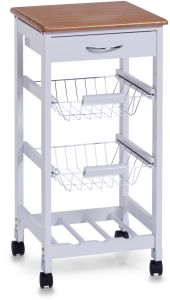 Keittiövaunu Zeller valkoinen/bambu 37 x 37 x 76,5 cm