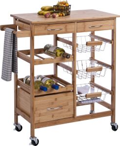 Keittiövaunu Zeller bambu 66 x 38 x 84 cm