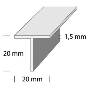 T-lista Dione 20 x 20 x 1,5 mm hopea-anodisoitu 1 m