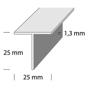 T-lista Dione 25 x 25 x 1,3 mm hopea-anodisoitu 2 m