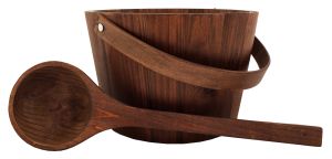 Puinen saunasanko ja kauha Emendo tumma puu