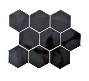 Mosaiikkilaatta Fliesen Hexagon Uni kiiltävä musta 25,6 x 29,5 cm