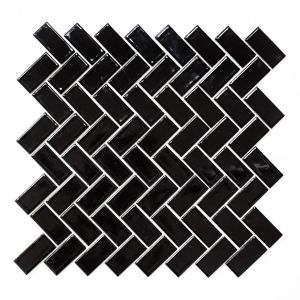 Mosaiikkilaatta Fliesen Heringbone musta 29,8 x 29,8 cm