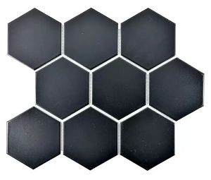 Mosaiikkilaatta Fliesen Hexagon Uni matta musta 25,6 x 29,5 cm