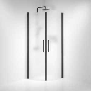 Setti: 2 kpl Lasiovea 80 x 200 cm, 2 kpl Kehyslistaa ja 2 kpl Kahvaa Camargue Skärgård Huurrelasi/Musta profiili