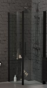 Setti: 2 kpl Lasiovea 80 x 200 cm, 2 kpl Kehyslistaa ja 2 kpl Kahvaa Camargue Skärgård Savulasi/Musta profiili