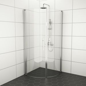 Setti: 2 kpl Lasiovea 90 x 200 cm, 2 kpl Kehyslistaa ja 2 kpl Kahvaa Camargue Skärgård Kirkas lasi/Kromi profiili